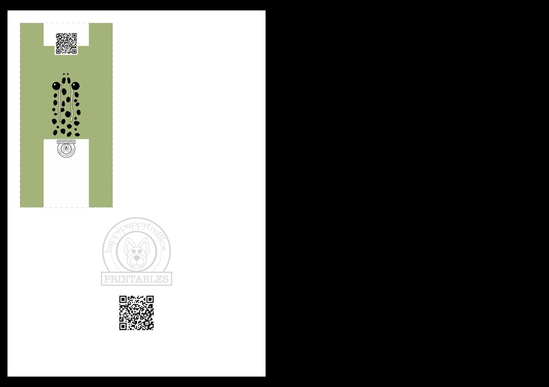 May include: A printable craft template featuring a green frog with black spots. The template is designed to be cut out and assembled into a 3D model. The template includes a QR code for additional information.