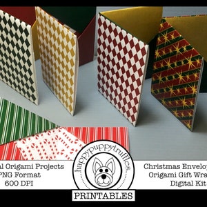 Origami Christmas Envelope Case Gift Wrap, Printable, Digital Instant Download, Paper Crafting image 1