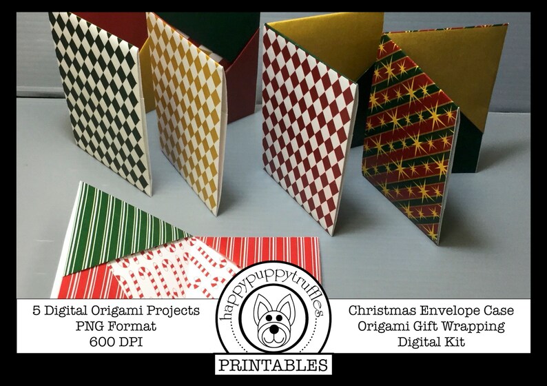 Origami Christmas Envelope Case Gift Wrap, Printable, Digital Instant Download, Paper Crafting image 1