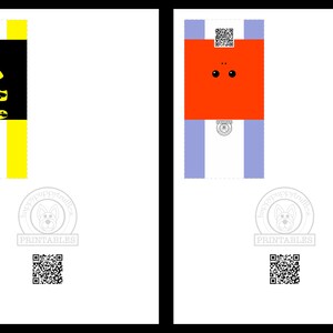 May include: Two printable coloring pages featuring simple designs. The first page features a black and yellow bee with a honeycomb pattern. The second page features a red square with two black eyes and a blue border.
