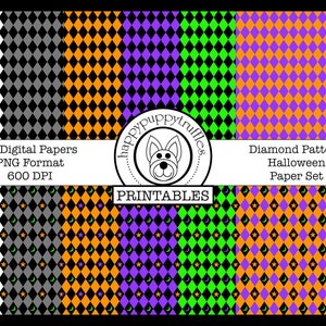 Halloween Colors Diamond Digital Paper, Halloween Pattern, Spooky Paper Craft, Origami Paper, Printable