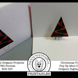 Origami Christmas Tree Pop Up Mini Card, Printable, Digital Instant Download, Paper Crafting