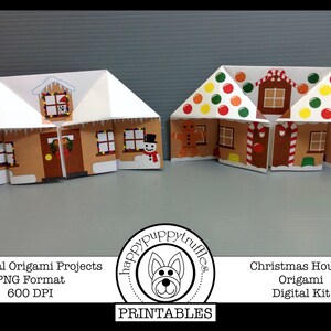 Origami Weihnachtshaus, druckbar, Digitaler Sofort Download, Papier basteln