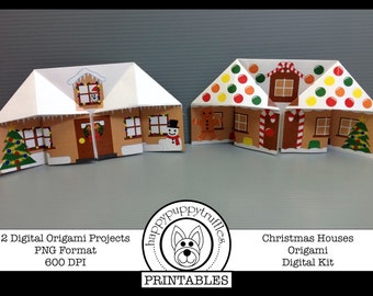 Origami Christmas House, Printable, Digital Instant Download, Paper Crafting