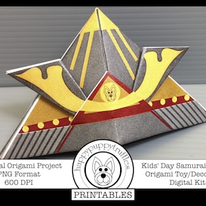 Origami Kindertag Samurai Helm, druckbar, Digitaler Sofort Download, Papier basteln