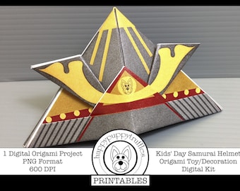 Origami Kids&#39; Day Samurai Helmet, Printable, Digital Instant Download, Paper Crafting