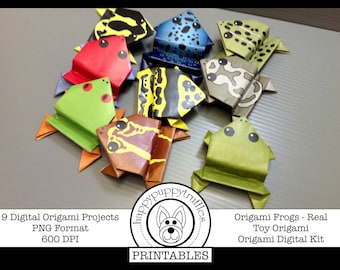 Ranas de Origami, Origami de juguete, Imprimible, Descarga digital instantánea, Elaboración de papel