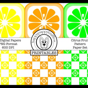 Zitrusfrucht Muster digitales Papier, Zitrone, Orange, Limette, Essen Papier Handwerk, Origami Papier, printable