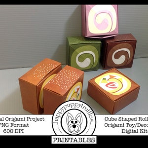 Origami Dessert Roll Kuchen, Origami Würfelförmiges Essen, Spielzeug Origami, bedruckbar, digitaler Sofort Download, Papier Basteln