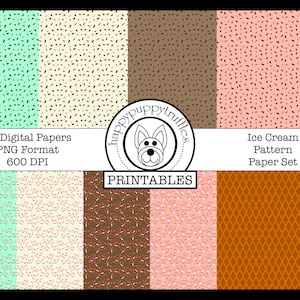 Ice Cream Pattern Digital Paper, Chocolate Chip Ice Cream, Ice Cream with Sprinkles, Food Paper Craft, Origami Paper, Printable