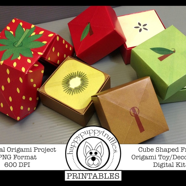 Fruit d'origami, pomme, kiwi, fraise, nourriture en forme de cube d'origami, jouet Origami, imprimable, téléchargement instantané numérique, fabrication de papier