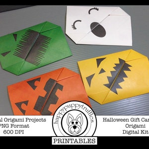 Origami Halloween Gift Card Envelop Enge Gezichten, Afdrukbaar, Digitale Instant Download, Papier Crafting