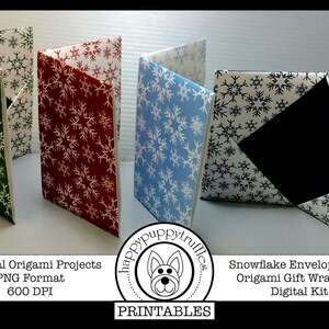 Origami Christmas Snowflake Envelope Case Gift Wrap, Printable, Digital Instant Download, Paper Crafting