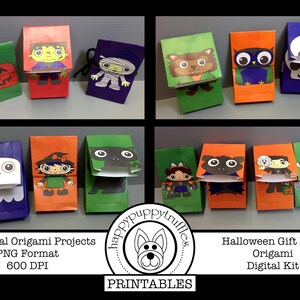 Origami Halloween Origami Geschenktüten - Frankenstein, Werwolf, Vampir, Hexe und mehr, druckbar, digitaler Sofort Download, Papierbasteln