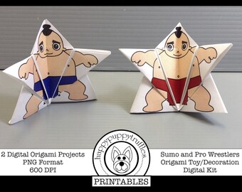Origami Kids&#39; Day Sumo and Pro Wrestlers Kit, Printable, Digital Instant Download, Paper Crafting