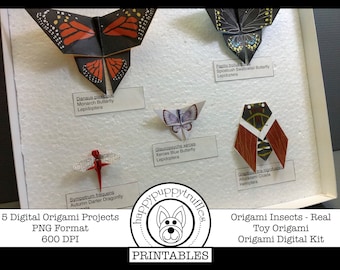 Colección de insectos de Origami, Origami de juguete, Imprimible, Descarga digital instantánea, Elaboración de papel