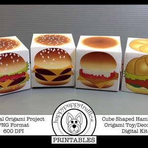 Hamburguesas de origami, comida en forma de cubo de origami, origami de juguete, imprimible, descarga digital instantánea, elaboración de papel