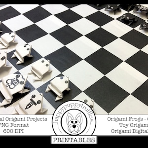 Origami Frogs Chess Figures and Set, Toy Origami, Printable, Digital Instant Download, Paper Crafting