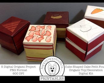 Origami Cakes Petit Fours, Origami Cube-Shaped Food, Toy Origami, Printable, Digital Instant Download, Paper Crafting