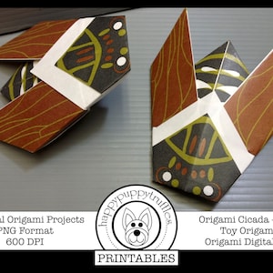 Origami Zikade, Spielzeug Origami, bedruckbar, digitaler Sofort Download, Papier Basteln