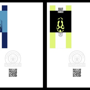 May include: Two printable coloring pages featuring a frog with black and white spots. The frog on the left is blue and the frog on the right is yellow. Both frogs are on a white background with a black and white checkered border.