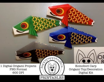 Origami Kids&#39; Day Koinobori Carp Koi Fish, Printable, Digital Instant Download, Paper Crafting