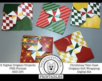 Origami Christmas Tato Case Gift Wrap, Printable, Digital Instant Download, Paper Crafting