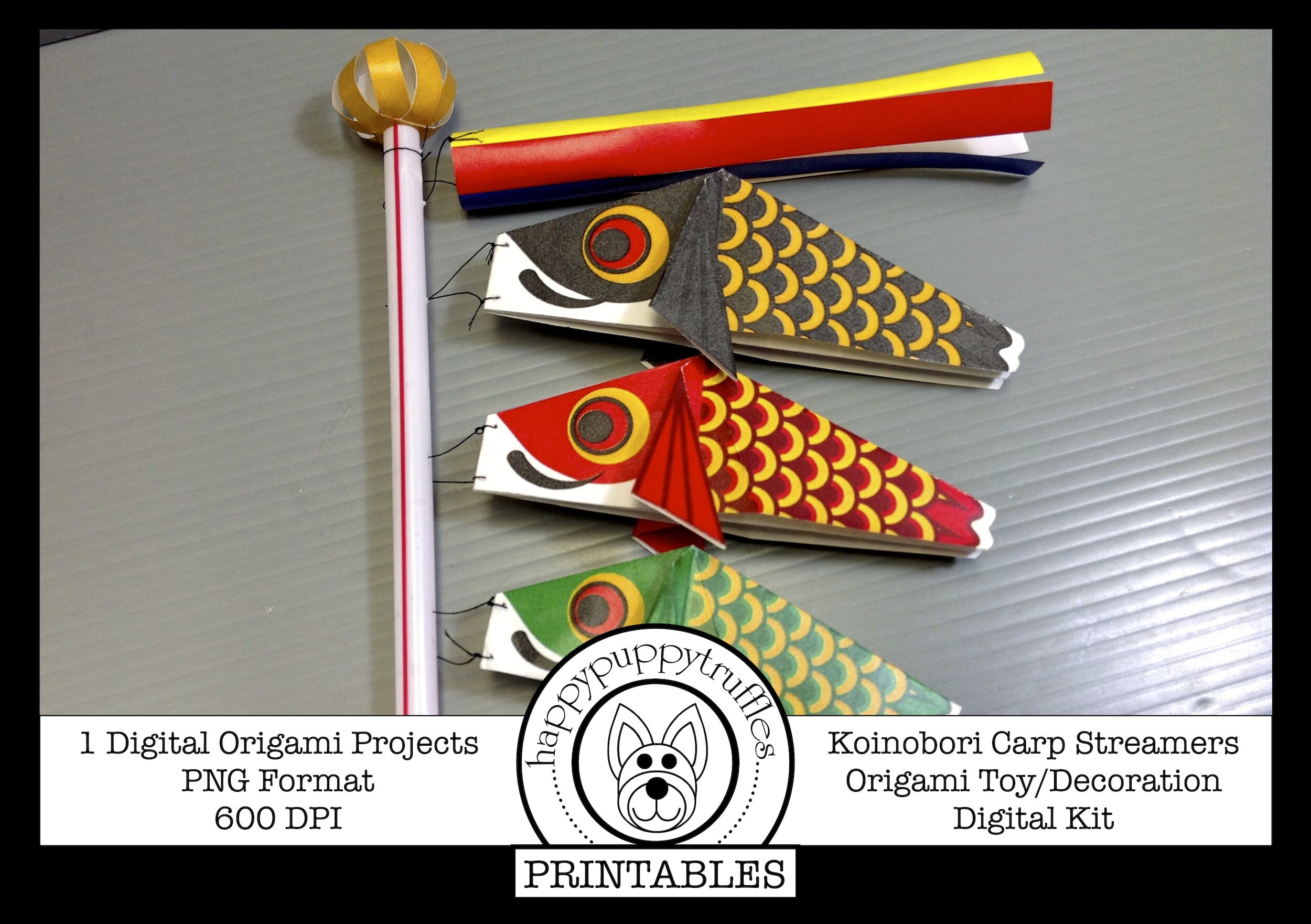 Origami Kids' Day Koinobori Carp Streamers, Printable, Digital Instant Download, Paper Crafting