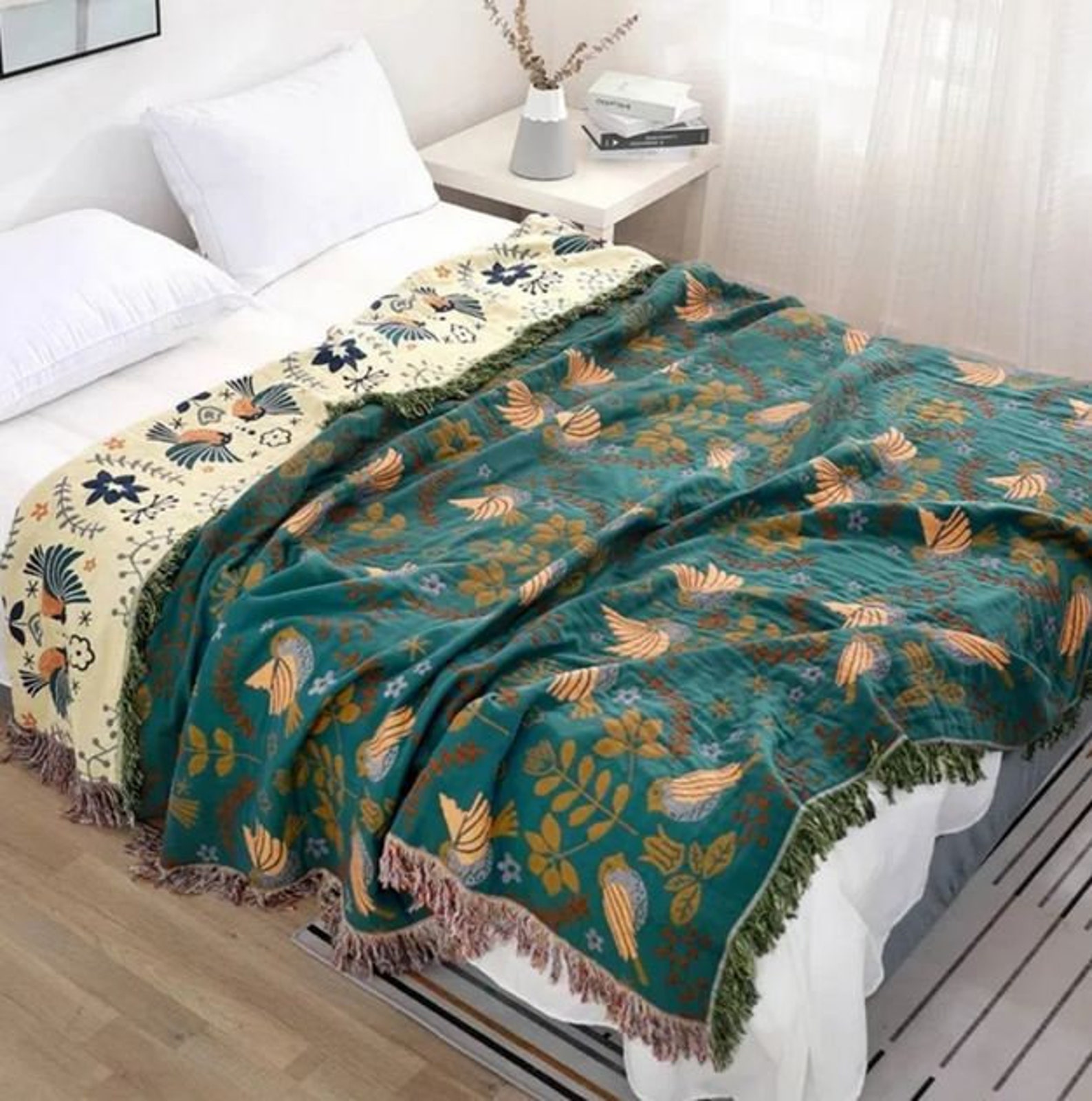 Reversable Boho Bed Throw Blanket 100% Cotton Throw Bohemian - Etsy UK