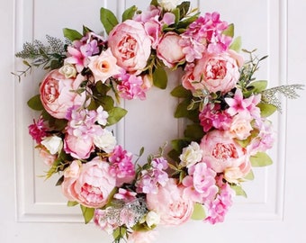 Pink Peony Door Wreath, Spring Summer Flower Wreath, Easter Wreaths For Front Door, Artificial Peony Outdoor Wreath, Wedding Decor