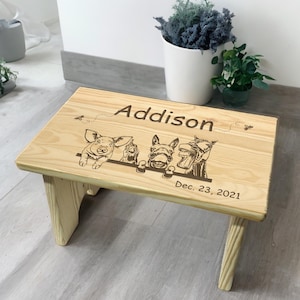 Personalized Kids Stool, Toddler Step Stool, Helper Stool, Bathroom, Kitchen, Wooden Engraved Stool, Kids Furniture, Gender Neutral Design