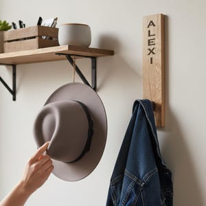 Personalized White Oak Wall Hook, Engraved Entryway, Mudroom & Bathroom Organizer