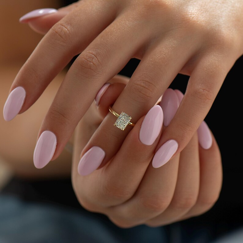 Solitaire Radiant Engagement Ring, 14K Yellow Gold Ring, Delicate ...