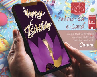 誕生日の電子カード テンプレート | ビデオ カード | 編集可能な Canva | EC-B-2