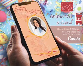 Birthday e-Card template | Video Card | Editable Canva| EC-B-17