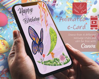 Birthday e-Card template | Video Card | Editable Canva| EC-B-10