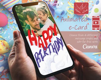 Birthday e-Card template | Video Card | Editable Canva| EC-B-18