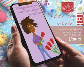 Birthday e-Card template | Video Card | Editable Canva| EC-B-1