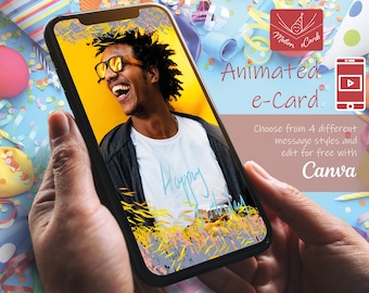 Birthday e-Card template | Video Card | Editable Canva| EC-B-14