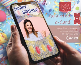 Birthday e-Card template | Video Card | Editable Canva| EC-B-15