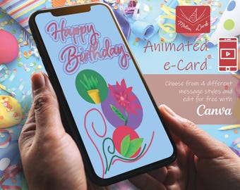 Modello di biglietto di auguri di compleanno / Scheda video / Canva modificabile / EC-B-3