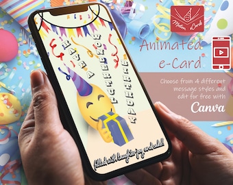 Birthday e-Card template | Video Card | Editable Canva| EC-B-7