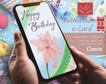 Birthday e-Card template | Video Card | Editable Canva| EC-B-8