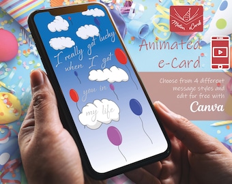 Birthday e-Card template | Video Card | Editable Canva| EC-B-11
