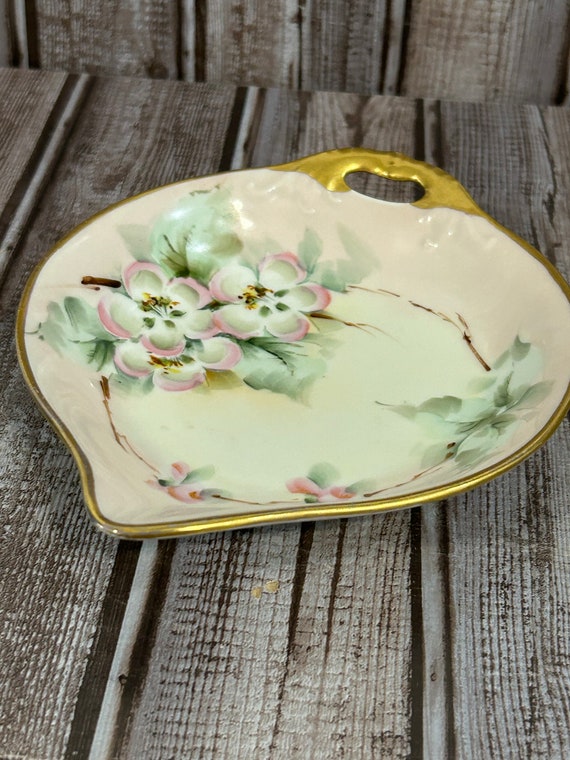 Bavarian Hand Painted Spade Shape Dish EW Beig Gem