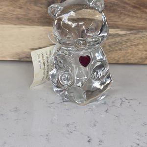 Vintage Fenton Bear Figurine Clear Glass Red Heart July Birthday Bear