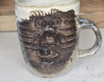 Vintage blue with Brown Face Mug Cup/ Handmade Mug signed studio art pottery