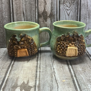 Set of 2 1991 signed studio art pottery mug