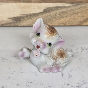 Vintage Sugar Glazed Kitten Porcelain Figurine Textured Cat Figure