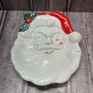 Vintage Ceramic 6” Santa Face Wall Plaque, Candy Dish, Made in Japan,